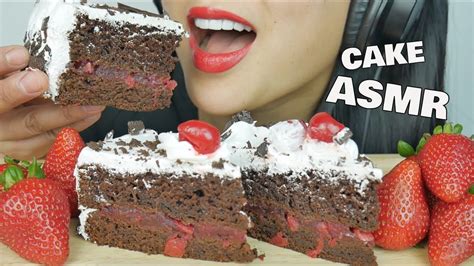 asmr cake|asmr eating black forest cake.